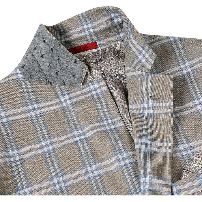 Saco vaquero - Western Sport Coat - Western Blazer - Mens Two Button Classic Fit Sport Coat Blazer In Grey Tan Windowpane Plaid
