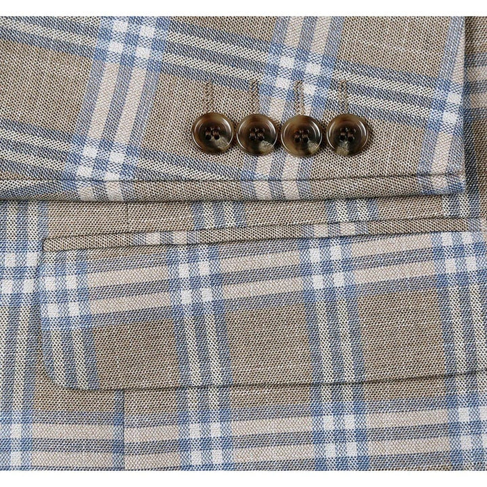 Saco vaquero - Western Sport Coat - Western Blazer - Mens Two Button Classic Fit Sport Coat Blazer In Grey Tan Windowpane Plaid