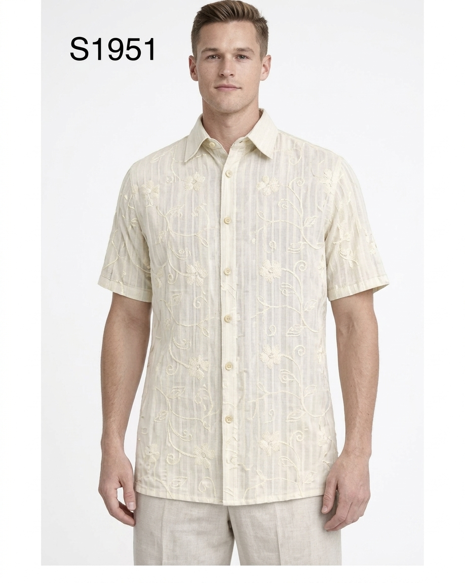 Men’s Cream Abstract Stripe Walking Suit Set – 2 Piece Short Sleeve Casual Outfit