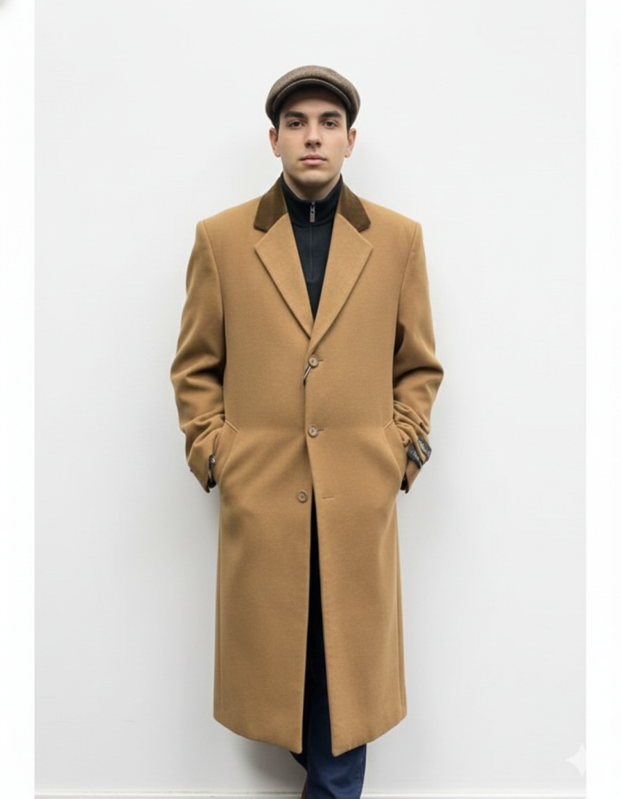 PLEASE Chesterfield Camel Overcoat With Brown Velvet Collar