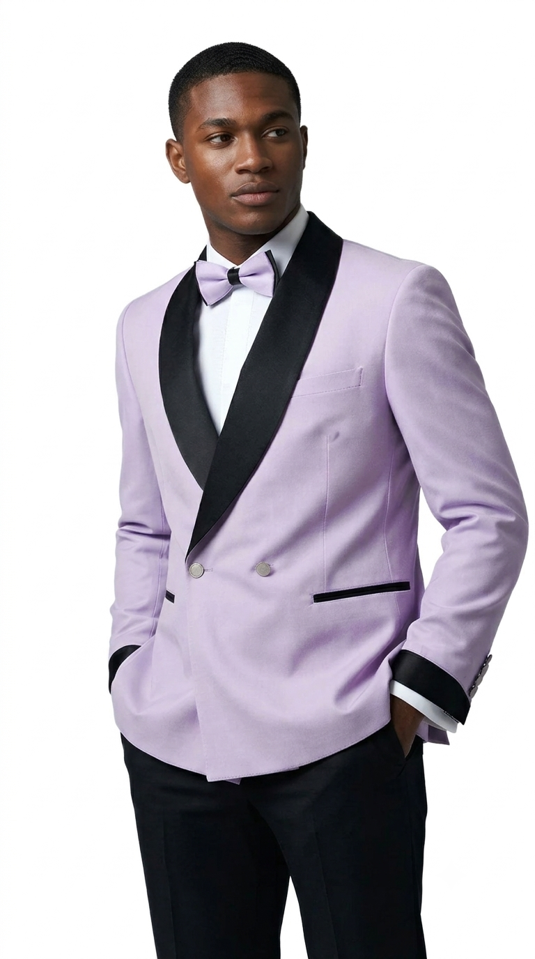 Men's Lavender Double Breasted Shawl Lapel Tuxedo for Wedding & Prom