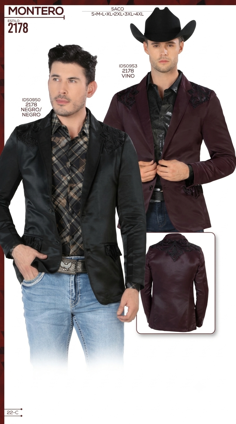 Mens Cowboy Blazer - Western Jacket in Color "Black" Ultra Slim Fitted (Buy 1 Size UP)
