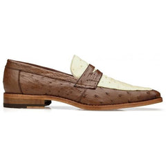 Genuine Ostrich Quill Penny Loafers - Belvedere Espada Tabac Bone Men's Dress Shoes