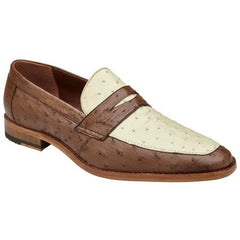 Genuine Ostrich Quill Penny Loafers - Belvedere Espada Tabac Bone Men's Dress Shoes