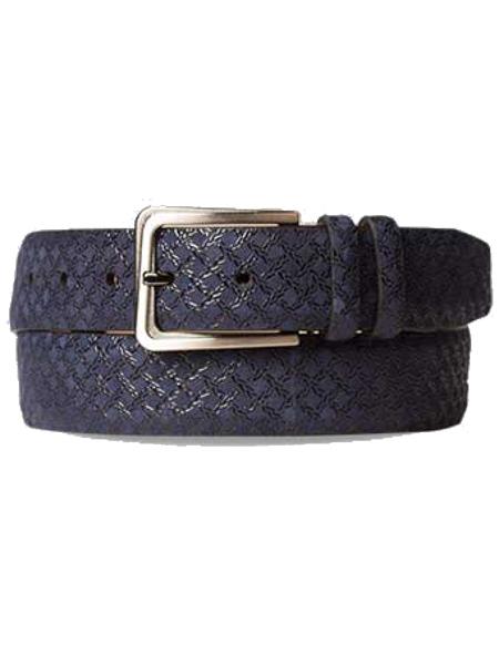 Men's Genuine Suede Satin Nickle Buckle Blue Skin Handmade Belt