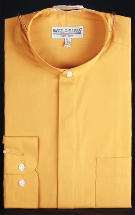 Honey Gold Men's Banded Collar ~ Oriental Mao Chines Style collarless Mandarin shirt
