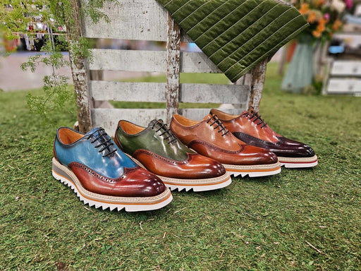 Carrucci Two Tone Oxford Wingtip - Cognac/Blue, Cognac/Tan, Cognac/Olive, Purple/Cognac
