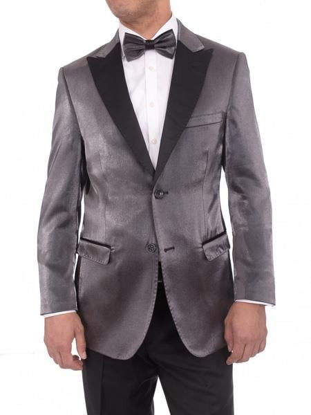 Men's Gray Satin Blue 2 Button Slim Fit Blazer Sport Coat