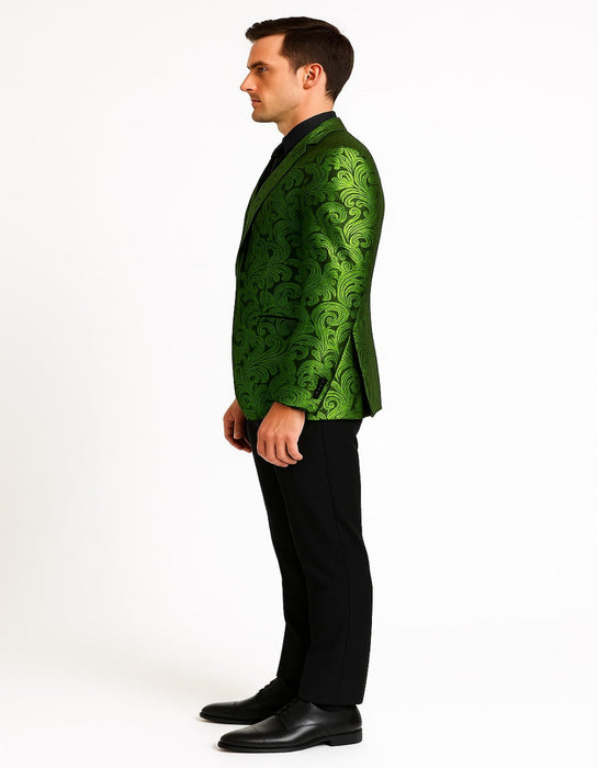Men's Green Paisley Tuxedo Blazer – Luxury Slim Fit Dinner Jacket for Formal Events