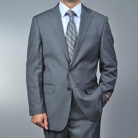 Men's Grey Tonal Shadow Stripe ~ Pinstripe 2-button 2 Piece Suits - Two piece Business suits Suit