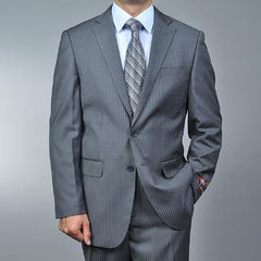 Men's Grey Tonal Shadow Stripe ~ Pinstripe 2-button 2 Piece Suits - Two piece Business suits Suit