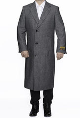 Mens Overcoat Mens Grey Herringbone Full Length Wool Dress Coat