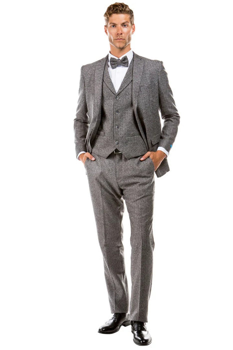 Cheap priced Suit - Men's Two Button Vested Vintage Style Tweed Wedding Grey Suit