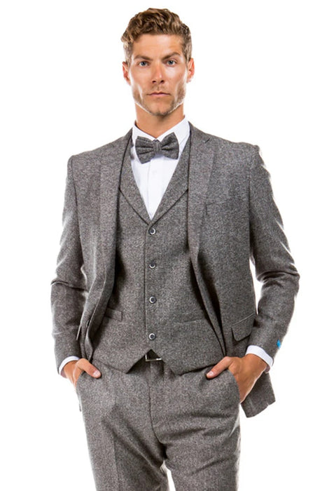 Cheap priced Suit - Men's Two Button Vested Vintage Style Tweed Wedding Grey Suit