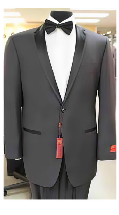 Grey~Gray 2 button collar or Formal Suit & Dinner Jacker or Blazer with Black Edge Trim Fashion Tuxedo For Men