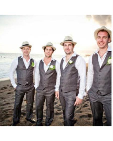 Groomsmen Vest & Pants Slacks Set (no Jacket) Charcoal Grey ~ Gray