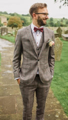 SKU#JA60782 Groomsmen Tweed Suit - Brown Herringbone Western Suit