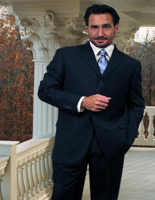 Wide Leg Solid Dark Navy Super 150's Touch Suit Hand Made - Dark Blue Suit Color