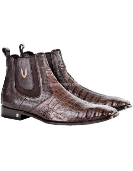 Brown Dress Shoe Mens Brown Vestigium Boots Genuine Caiman Belly Chelsea Boots