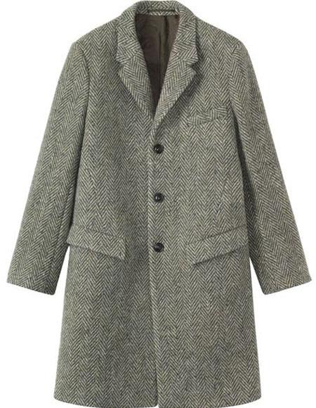 Men's Grey Tweed Wool full length Overcoat