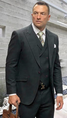 Hunter Plaid - Vested Suits - Statement Brand - Vested Suits Wool Suits - Suits With Double Breasted Vest - Windowpane Pattern - 100% Percent Wool Fabric Suit - Worsted Wool Business Suit