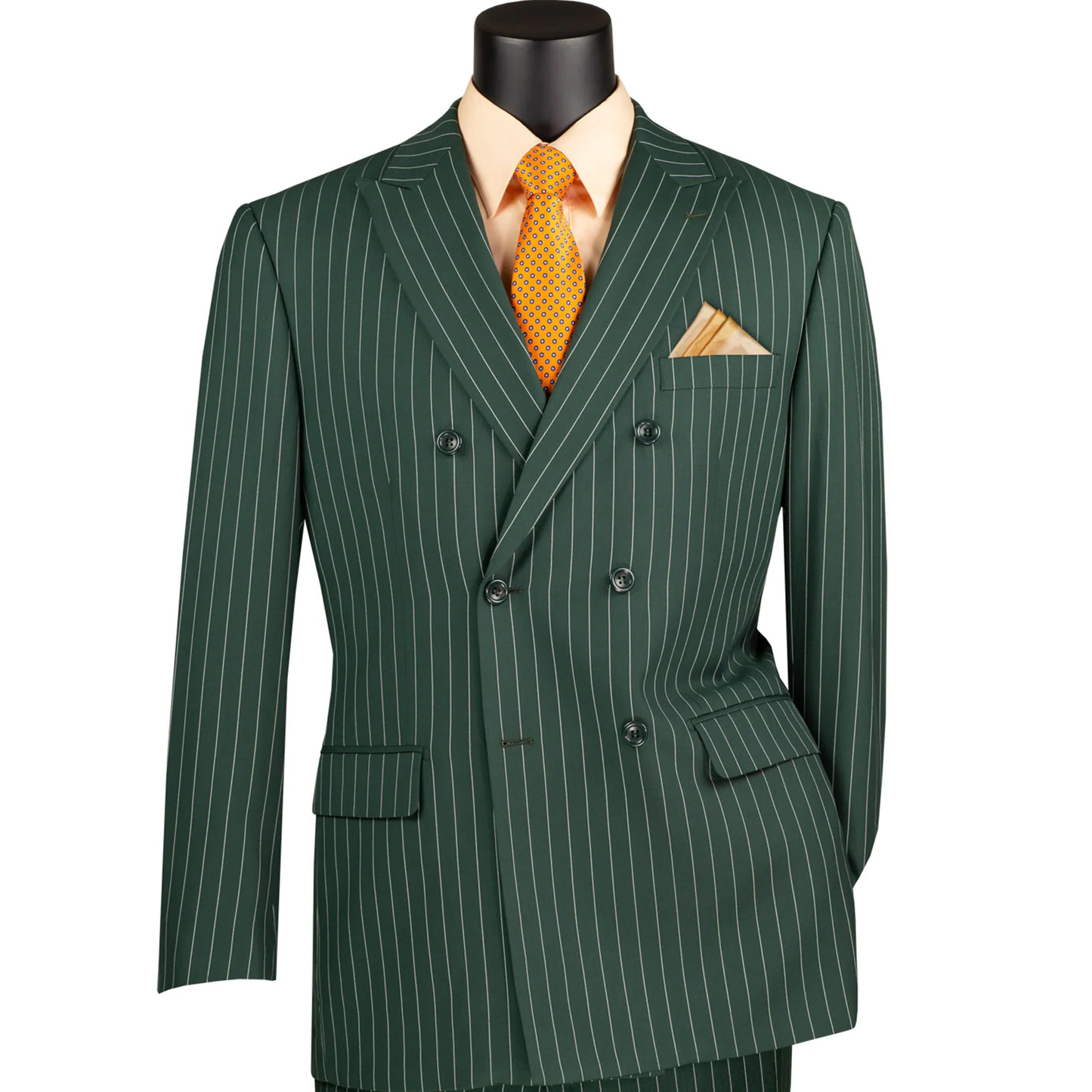 Mens Hunter Green Pinstripe Double-Breasted Suits – Bold 6-Buttons Vintage Gangster Style 1920s Look - Image 6