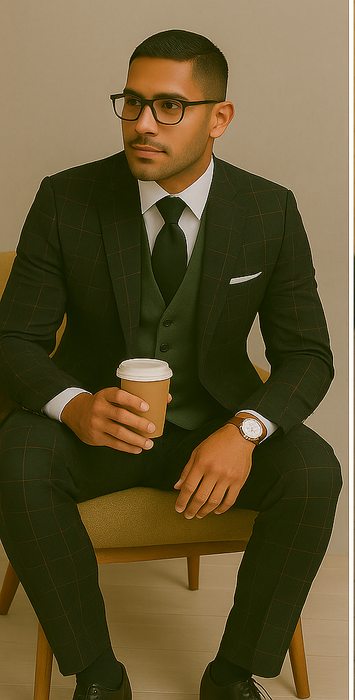 Wool Suit - Italian Made Business Suit by Statement Men's 3 Piece 100% Wool Modern Fit Suit - Bold Accent Color