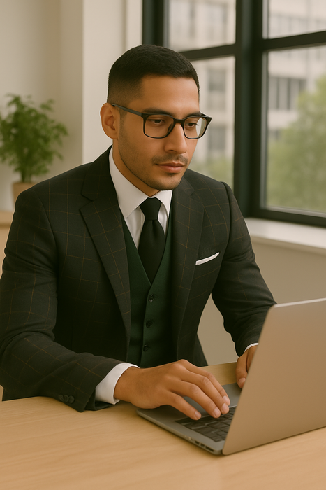 Wool Suit - Italian Made Business Suit by Statement Men's 3 Piece 100% Wool Modern Fit Suit - Bold Accent Color