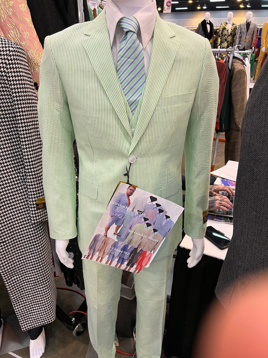 Men's Red Pinstripe Seersucker Vested Suit by Alberto Nardoni