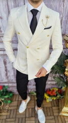 Ivory Double Breasted Blazer With Gold Buttons - Cream Sport Coat - Off White Jacket