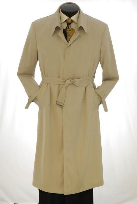 VINTC 482AFZ All Weather Men's Dress Coat Full Length Trench Coat ~ Rain Coats Khaki ~ Tan ~ Beige Long Style