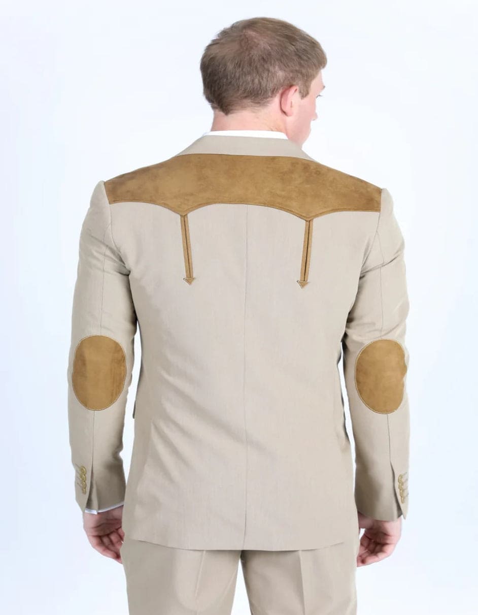 Men's Western Khaki Suit Sport Coat with Suede Yokes and Elbow Patches - Traje Para Hombre - Image 5