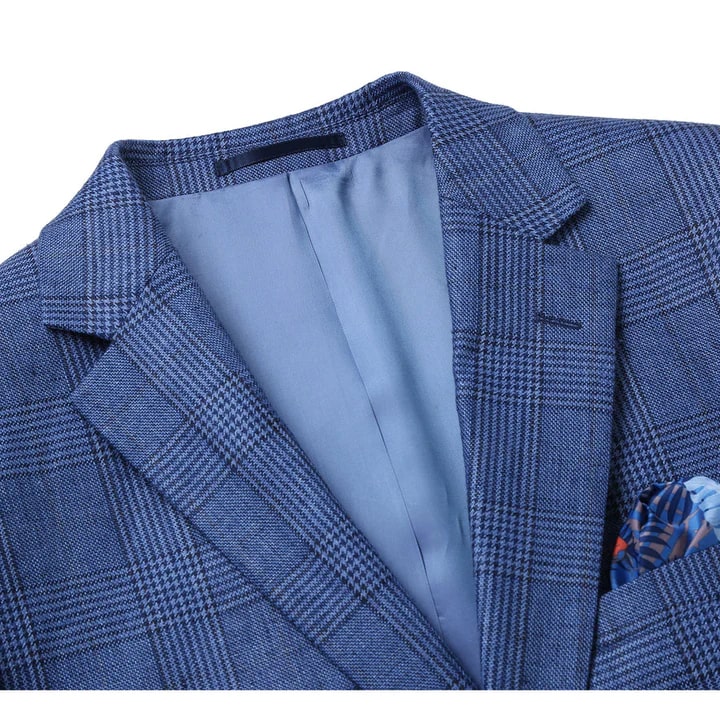 Saco vaquero - Western Sport Coat - Western Blazer- Mens Slim Fit Two Button Summer Linen Sport Coat Blazer In Navy Blue Windowpane Plaid