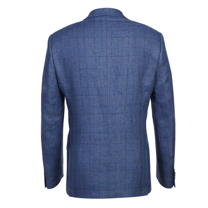 Saco vaquero - Western Sport Coat - Western Blazer- Mens Slim Fit Two Button Summer Linen Sport Coat Blazer In Navy Blue Windowpane Plaid