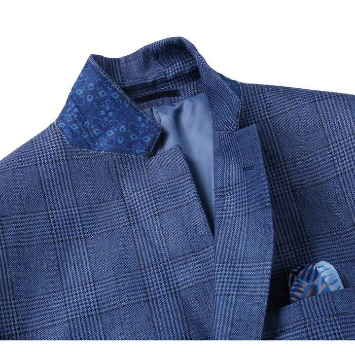 Saco vaquero - Western Sport Coat - Western Blazer- Mens Slim Fit Two Button Summer Linen Sport Coat Blazer In Navy Blue Windowpane Plaid