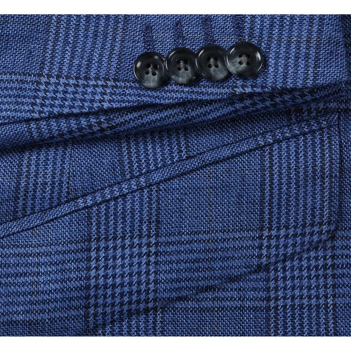 Saco vaquero - Western Sport Coat - Western Blazer- Mens Slim Fit Two Button Summer Linen Sport Coat Blazer In Navy Blue Windowpane Plaid