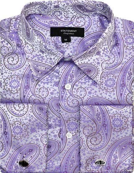 Mens Paisley Shirts - Club Fashion Dress Shirt Spread Collar in Color Lavender