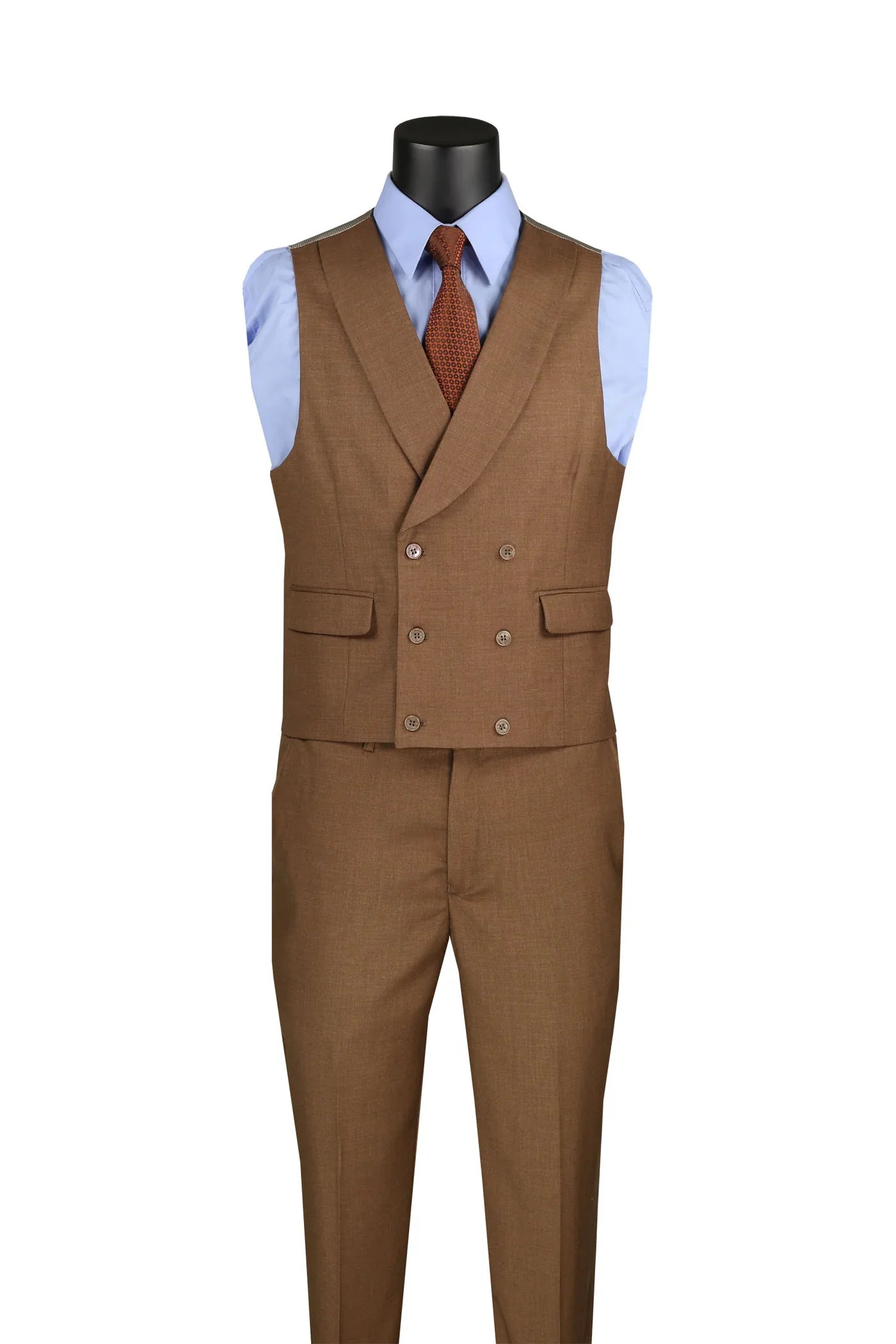 Light Brown Modern Fit 3-Piece Suit with Lapel Vest & Adjustable Pants - Image 2
