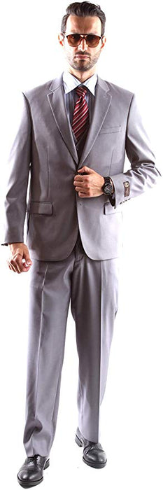 Men's Super 150's Poly/Viscose Wool Feel Single Breasted 2 Button Slim Fit 2pc Light Gray Suit