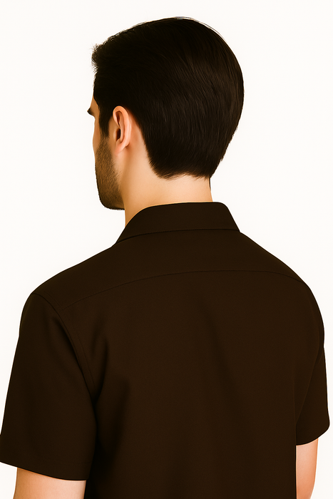 Mens Linen Suit - Mens Collared Button Closure Brown Short Sleeve Shirt Walking Leisure Suit