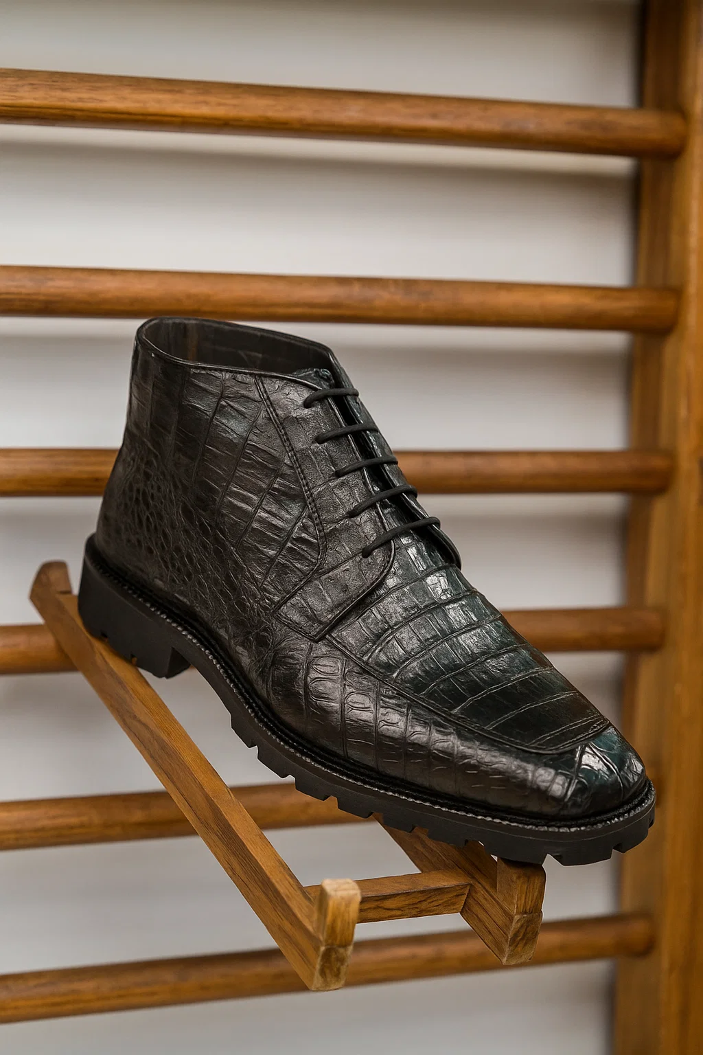 Los Altos Black Genuine Caiman Crocodile Hornback Ankle Boots