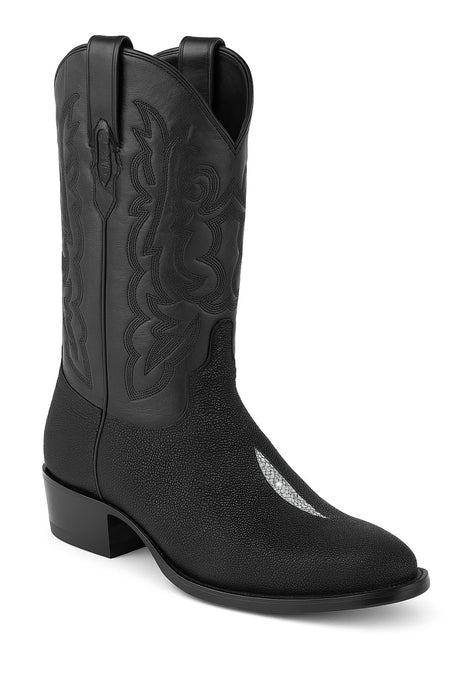 Los Altos Boots Single Stone Stingray R-Toe Black Cowboy Botas De Mantarraya - Mantarraya Boots