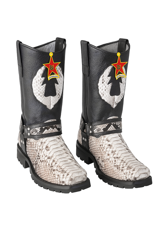 Los Altos Natural & Black Python Biker Boots