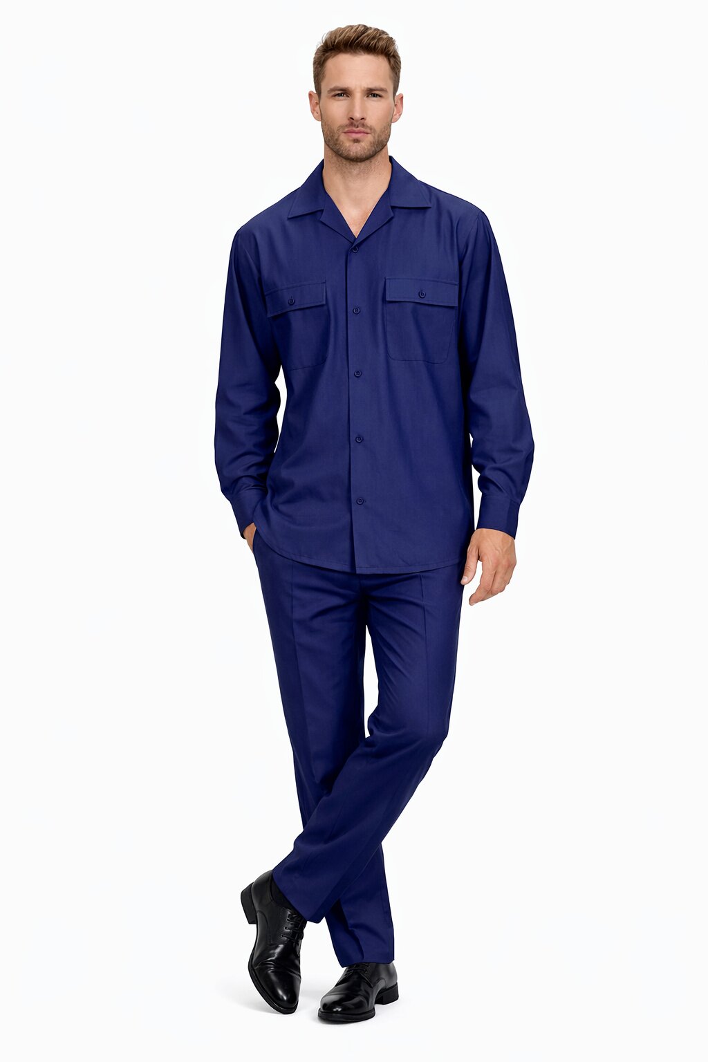 Mens Luxury Navy Blue Wool Two-Piece Leisure Walking Suit - Image 8