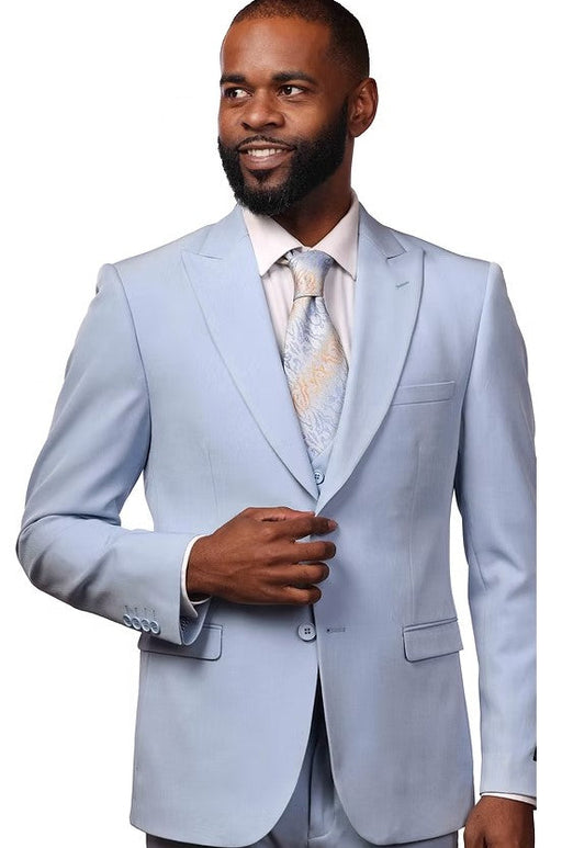 Vitali Sky Blue Solid Vested Modern Fit Suit M1888