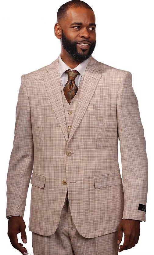 Vitali Cream Plaid Vested Modern Fit Suit M2131