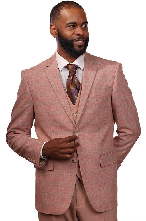 Vitali Peach Plaid Modern Fit Vested Suit M6012
