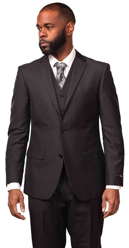 Vitali Black Slim Fit Vested Suit M8151