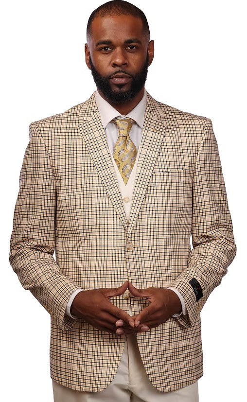 Vitali Creme Plaid Vested Modern Fit Suit M9014