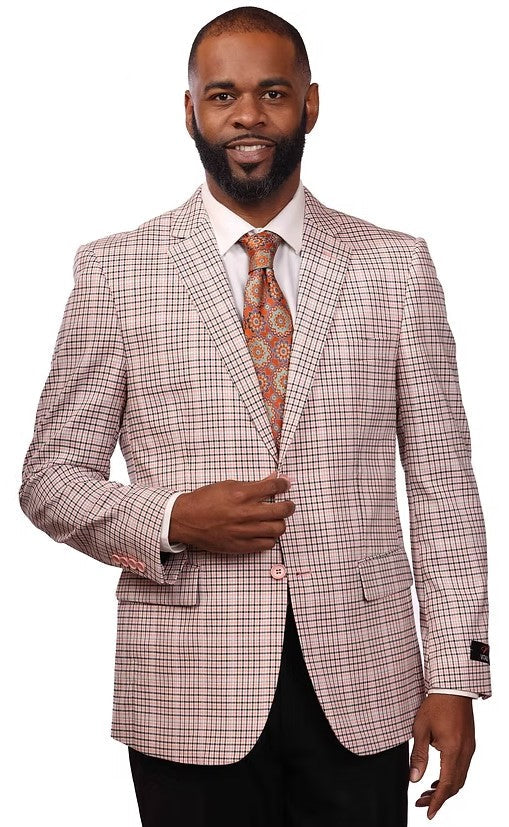Vitali Peach Plaid Vested Modern Fit Suit M9014